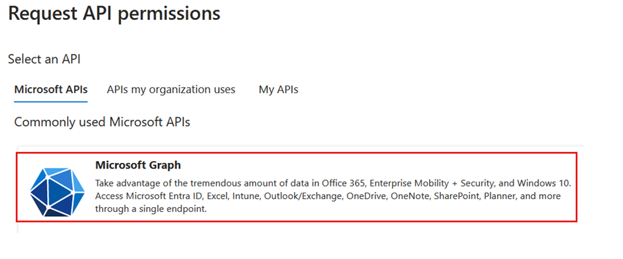 Captura de tela mostrando a localização do Microsoft Graph.