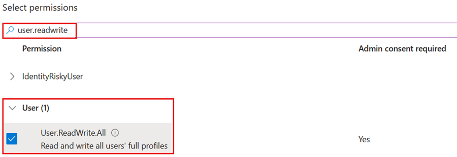 Captura de tela mostrando a localização de user.readwrite.all.