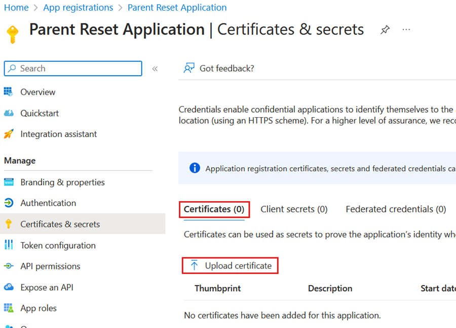 Captura de tela mostrando o local dos certificados de upload.