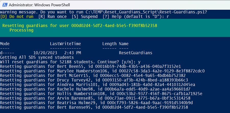 Captura de tela mostrando o script removendo dados.