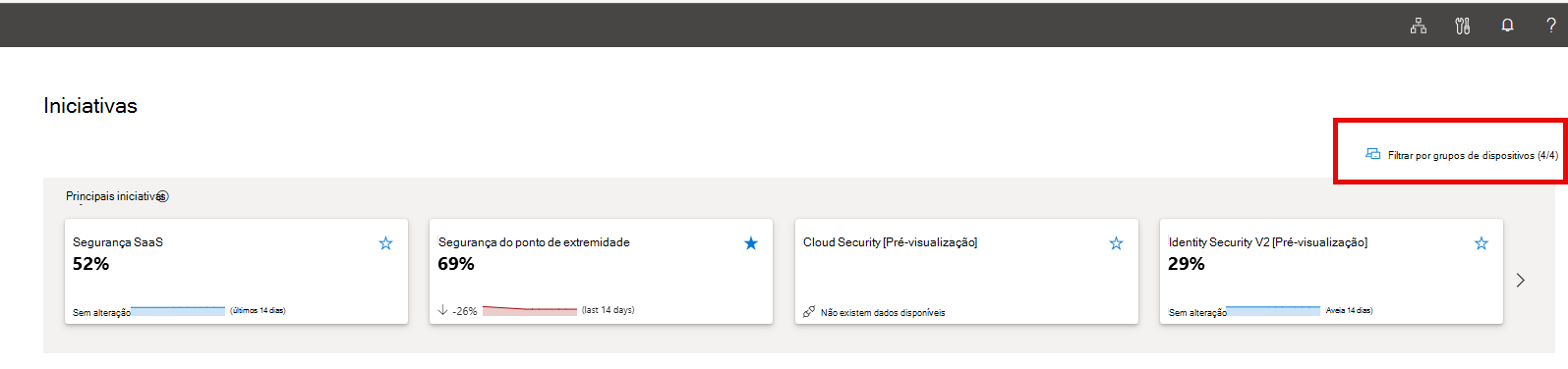 Captura de ecrã do filtro do grupo de dispositivos