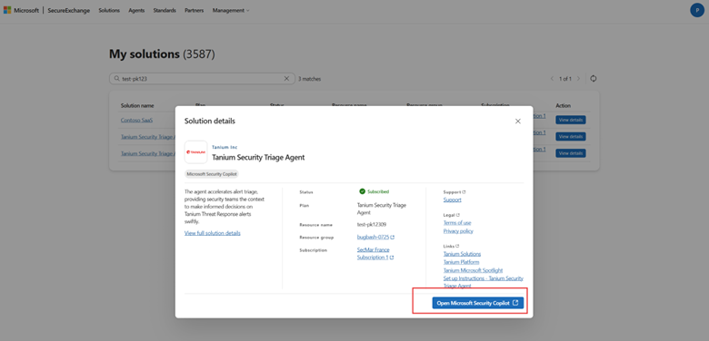 Agent details page in the portal showing what the agent does, its inputs, and requirements.