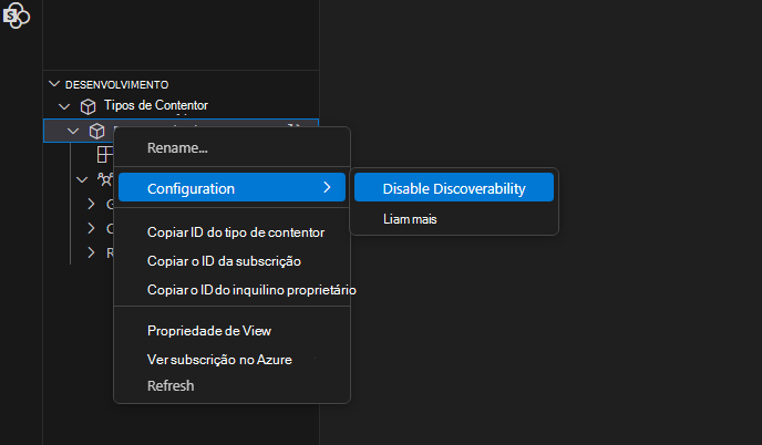 Utilizar a extensão do VS Code para SPE para definir DiscoverabilityDisabled como falso