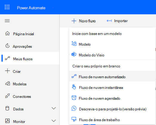 O botão de comando para criar um novo
