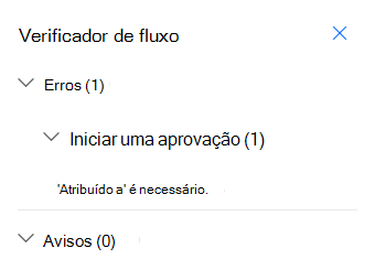 O designer de fluxo do Microsoft Power Automate com um erro realçado. O erro é