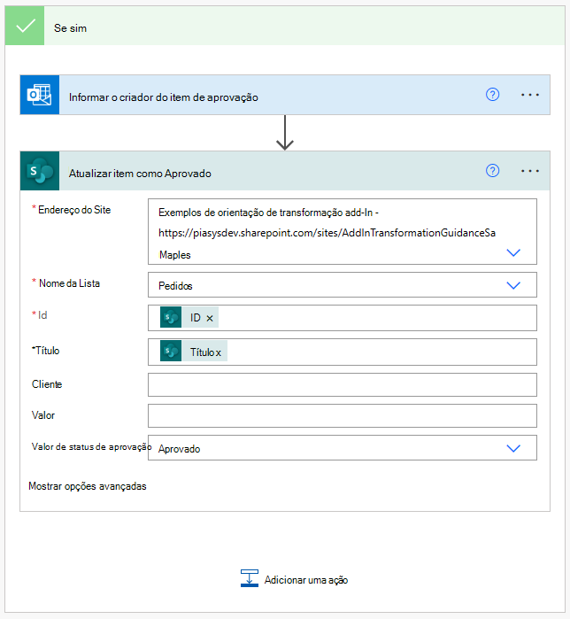 o designer do microsoft power automate mostrando o branch