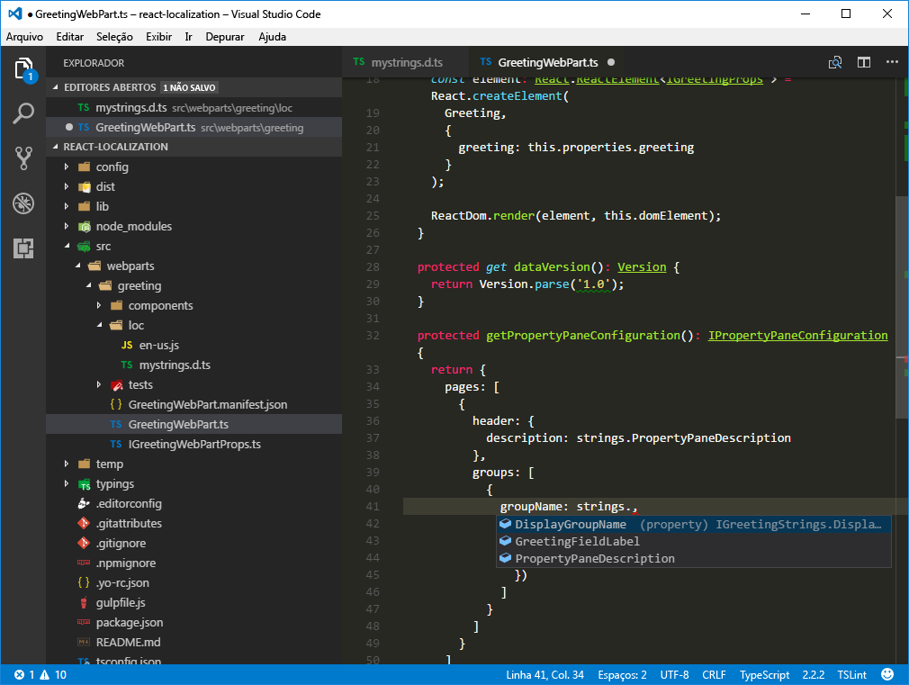IntelliSense para cadeias de caracteres localizadas no Visual Studio Code