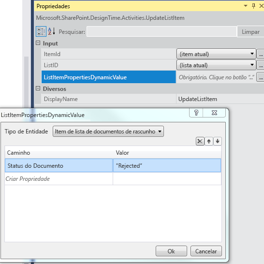 Configuring UpdateListItem for rejected documents