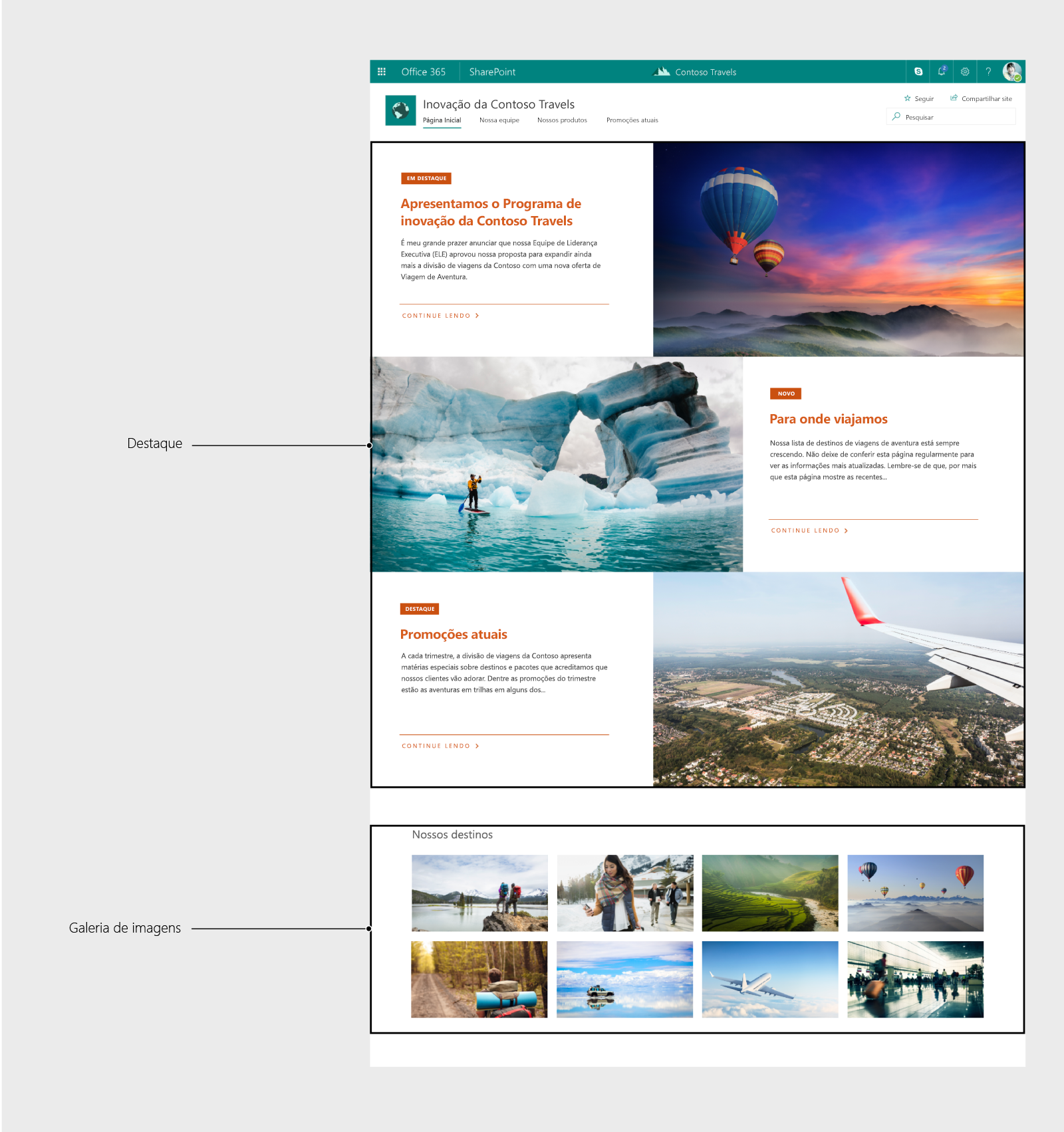 Home page do site de demonstração