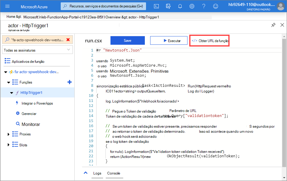 Console de mensagens de log