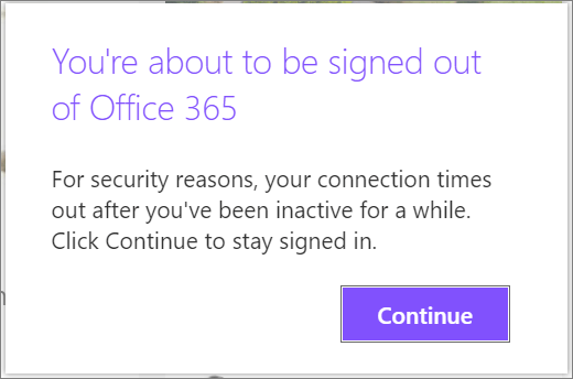 Mensagem de aviso de saída inativa do Microsoft 365
