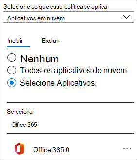Captura de tela do aplicativo Office 365 nuvem em uma política de acesso condicional do Azure Active Directory