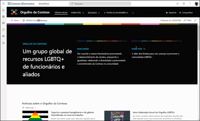 Imagem da página de aterrissagem do grupo de recursos de funcionários do LGBTQ+
