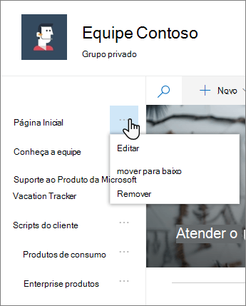 Imagem das opções de menu