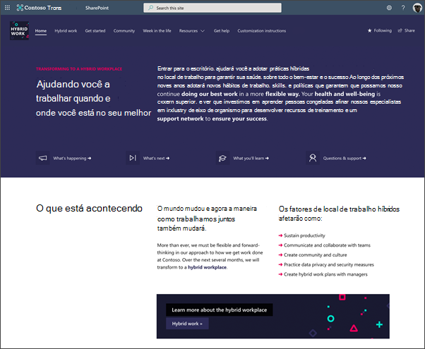 Imagem da página inicial do site de transformação do Local de trabalho