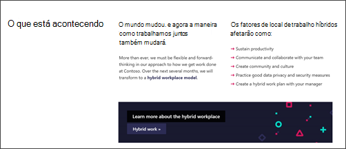 Imagem de web parts de texto e web part de chamada para ação