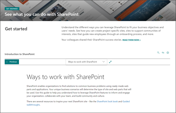 Imagem das maneiras de trabalhar com a página do SharePoint