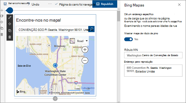 Imagem da Web Part de mapas do Bing
