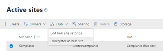 Cancelar o registro de um site de hub
