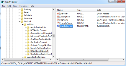 Captura de tela que mostra a subchave do registro localizada no editor do registro.