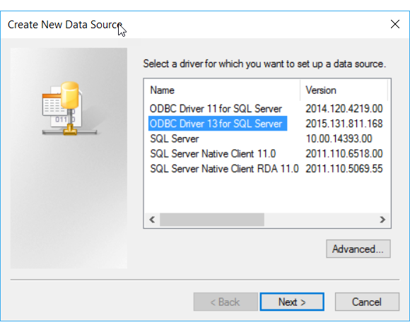 Criar uma nova fonte de dados ODBC