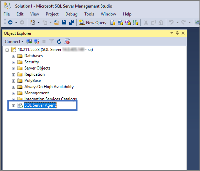 Captura de tela mostrando como verificar se o SQL Server Agent foi instalado.