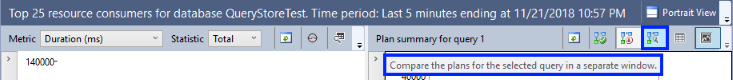 Captura de tela do Compare Showplan no Repositório de Consultas.