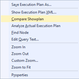 Clique com o botão direito do mouse em Comparar Plano de Execução