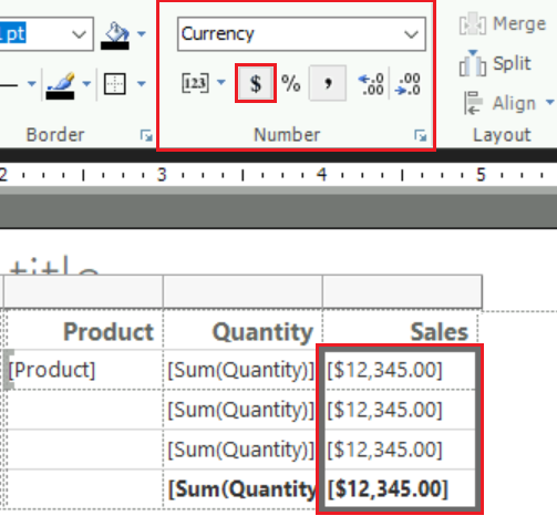 Captura de tela que mostra como alterar o formato das células da tabela selecionadas para serem exibidas como moeda.