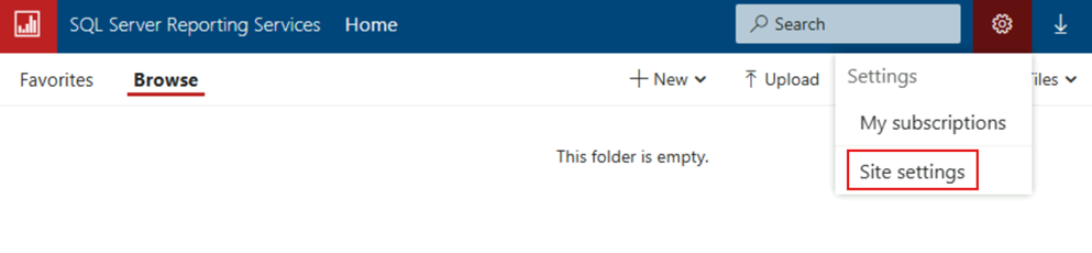 Captura de tela do ícone Engrenagem em que a opção Configurações do Site está realçada.