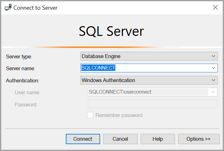 Campo de nome do servidor para o SQL Server