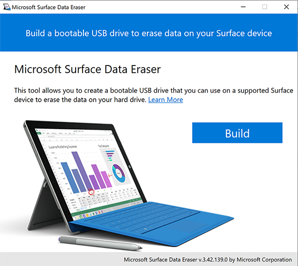 Figura 1. Iniciar a ferramenta Microsoft Surface Data Eraser