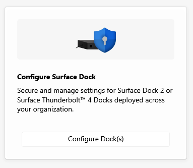 Captura de tela que mostra o componente do Surface Dock no Surface IT Toolkit.