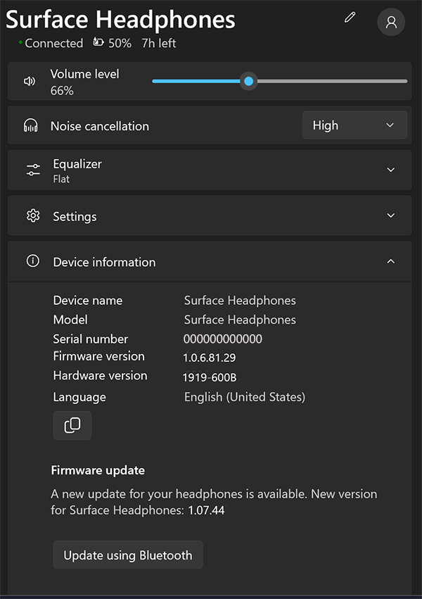Utilizar a Aplicação Surface para atualizar o firmware nos Surface Headphones 2+