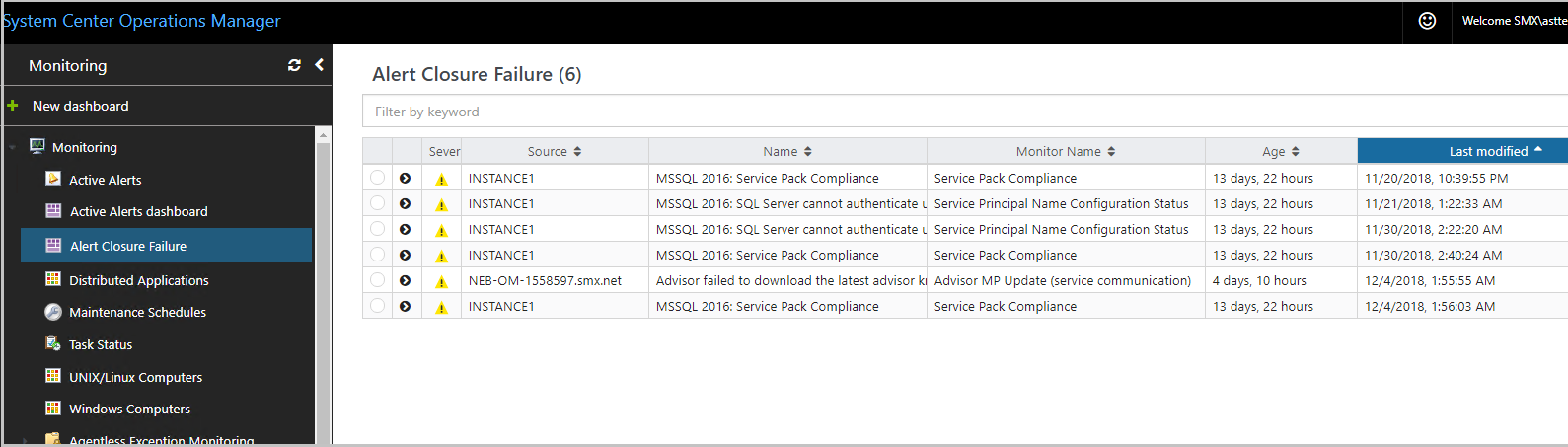 Captura de ecrã a mostrar o estado de funcionamento do monitor de reposição de um alerta.