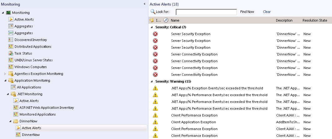 Captura de tela mostrando Exibir alertas por grupo de aplicativos.