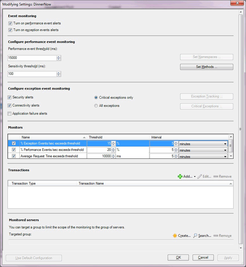 Captura de tela das configurações de modificação do lado do servidor.