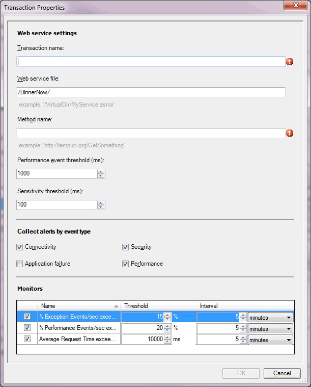 Captura de tela da transação do lado do servidor ASP.NET serviço Web.