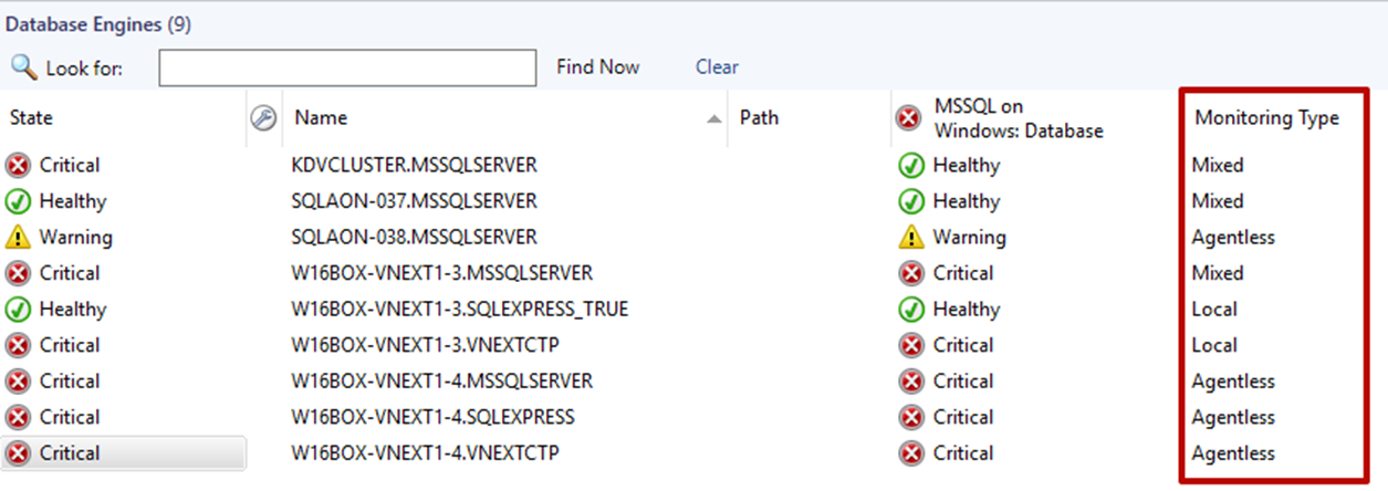mostrando a exibição de tipos de monitoramento