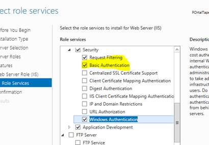 Captura de tela mostrando a autenticação básica e autenticação do Windows.