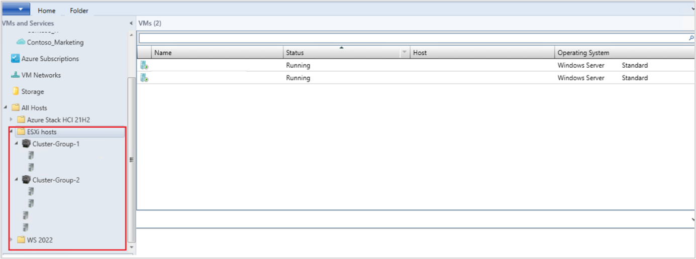 Captura de tela mostrando hosts ESXi.