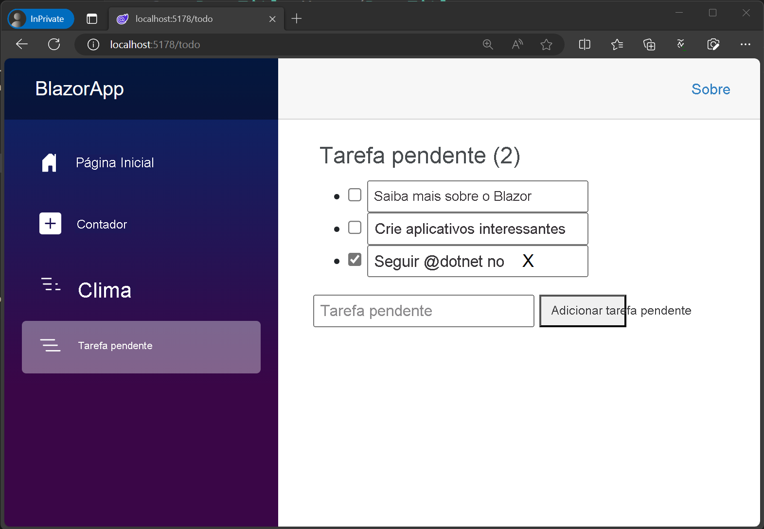 Captura de tela da página Todo concluída.