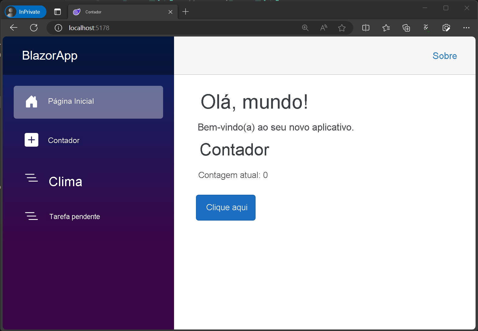 Captura de tela do elemento de navegação Todo adicionado.