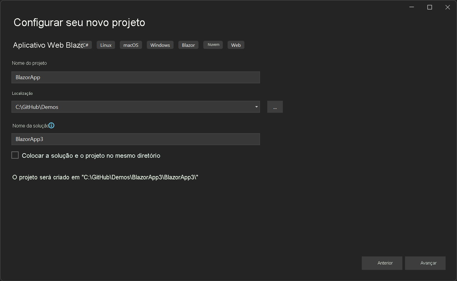 Captura de tela do Visual Studio 2022, tela
