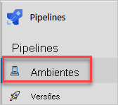 Captura de tela do Azure Pipelines mostrando a opção de menu Ambientes.
