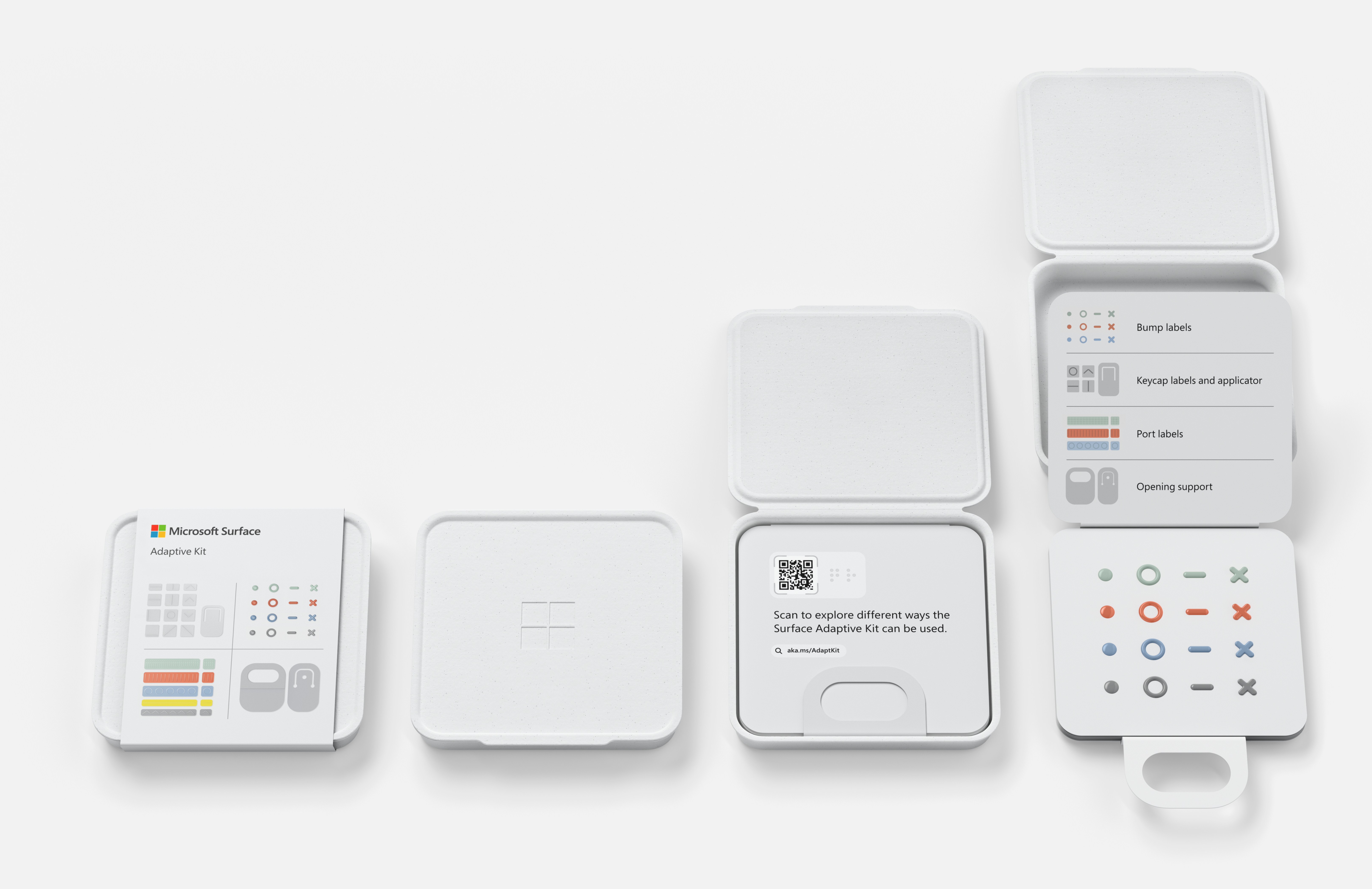 Uma imagem do empacotamento para o Kit Adaptável do Surface. A caixa contém texto e imagens no painel superior.