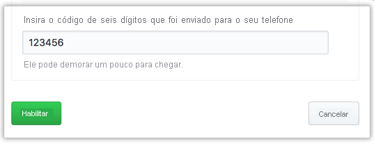Captura de tela&nbsp;do código SMS.
