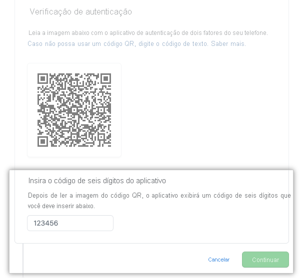 Captura de tela do código de senha de uso único baseado em tempo.