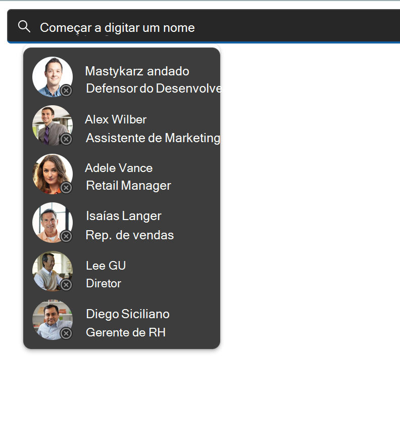 Captura de ecrã do componente Do Microsoft Graph Toolkit com tema escuro.