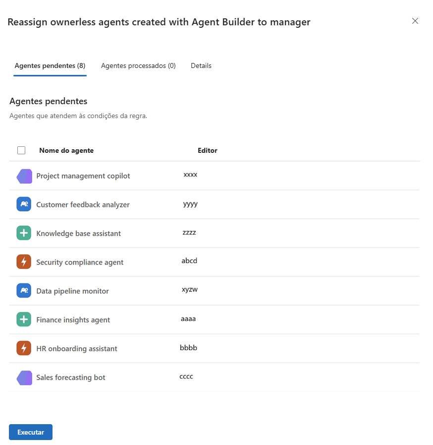 Screenshot of the pending agents tab of the rule.